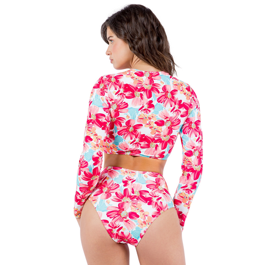 Traje de Baño Dos Piezas Manga Larga Flores
