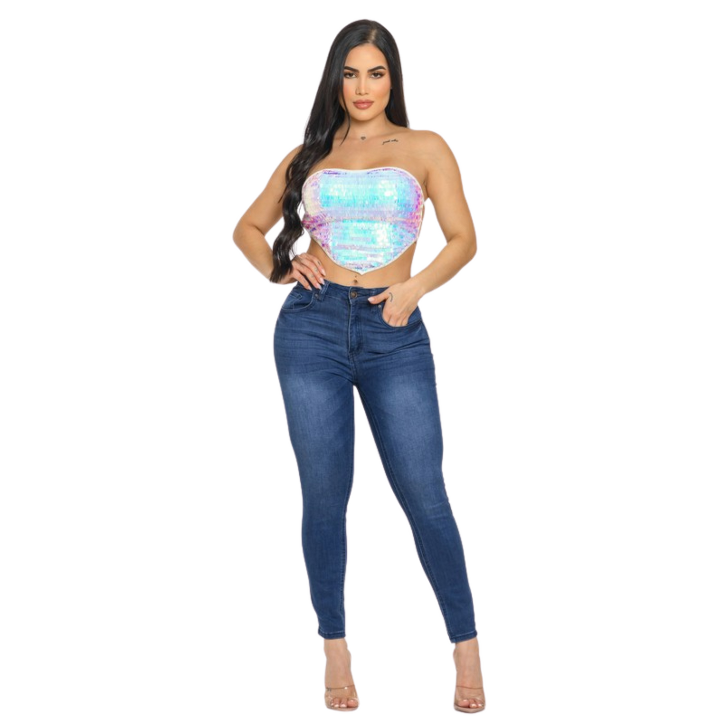 Blusa Top Strapless Lentejuelas