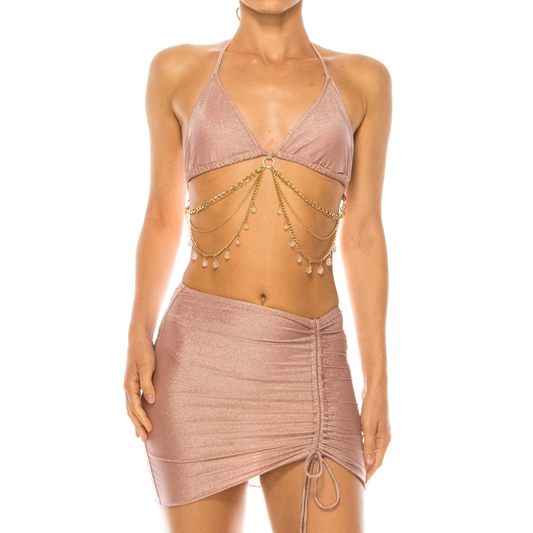 Traje de Baño 3 Piezas, Top, Bikini y Falda