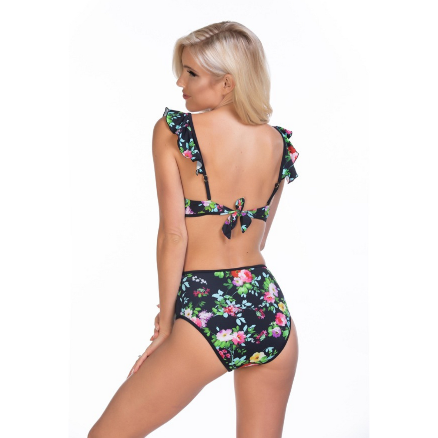Traje de Baño Flores Negro