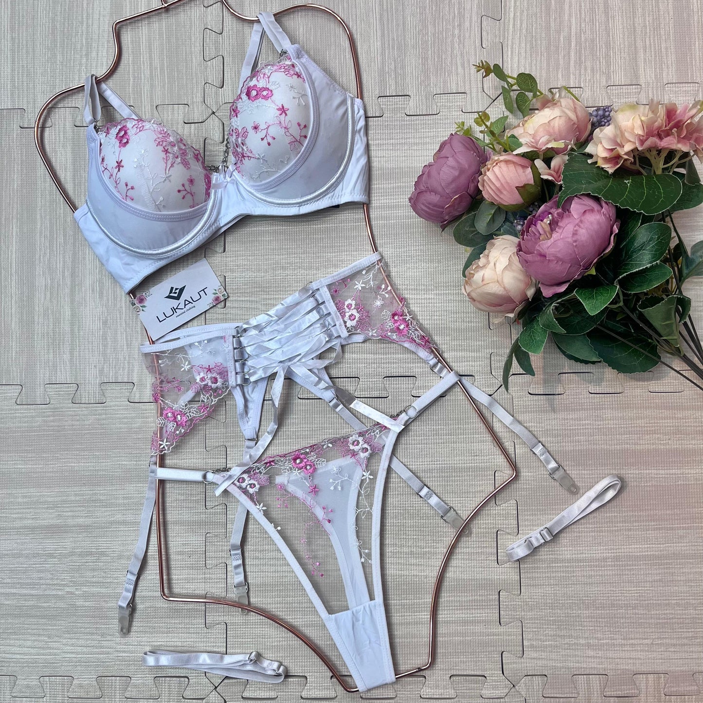 coordinado lencero con liguero para mujer lukaut blanco