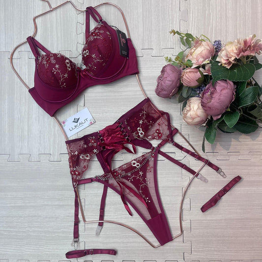 coordinado lencero con liguero para mujer lukaut vino