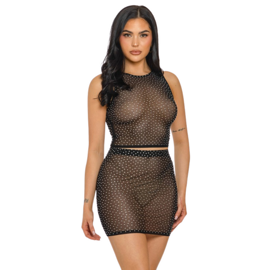 Set Falda y Top Mesh Brillos