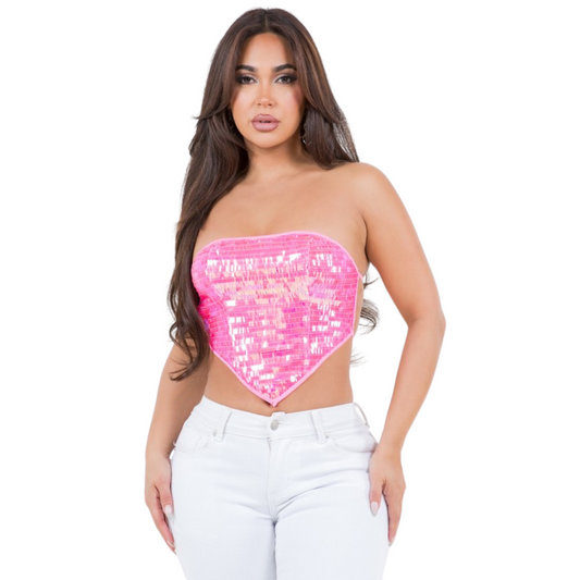 Blusa Top Strapless Lentejuelas
