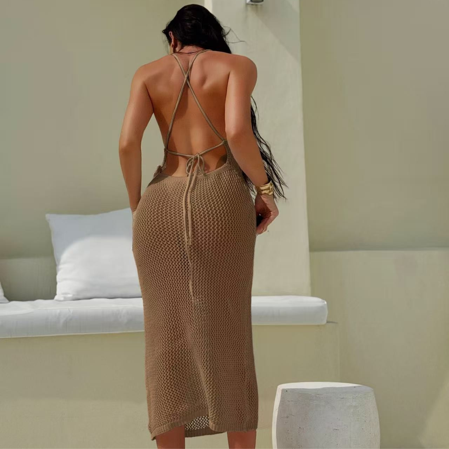 Vestido Playero Tejido Semitransparente – Look Boho de Verano