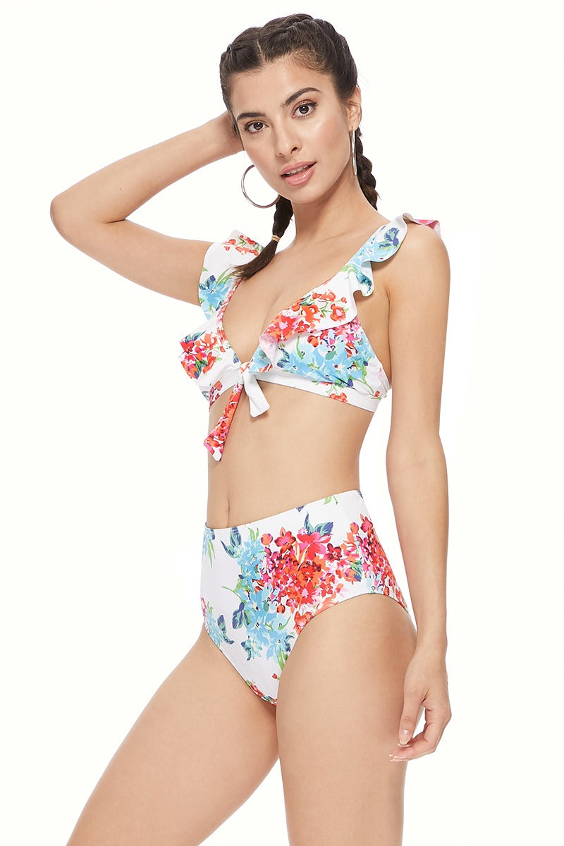 Traje de Baño Tiro Alto Flores Blanco - Lukaut