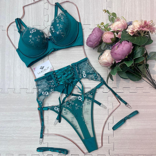 coordinado lencero con liguero para mujer lukaut verde