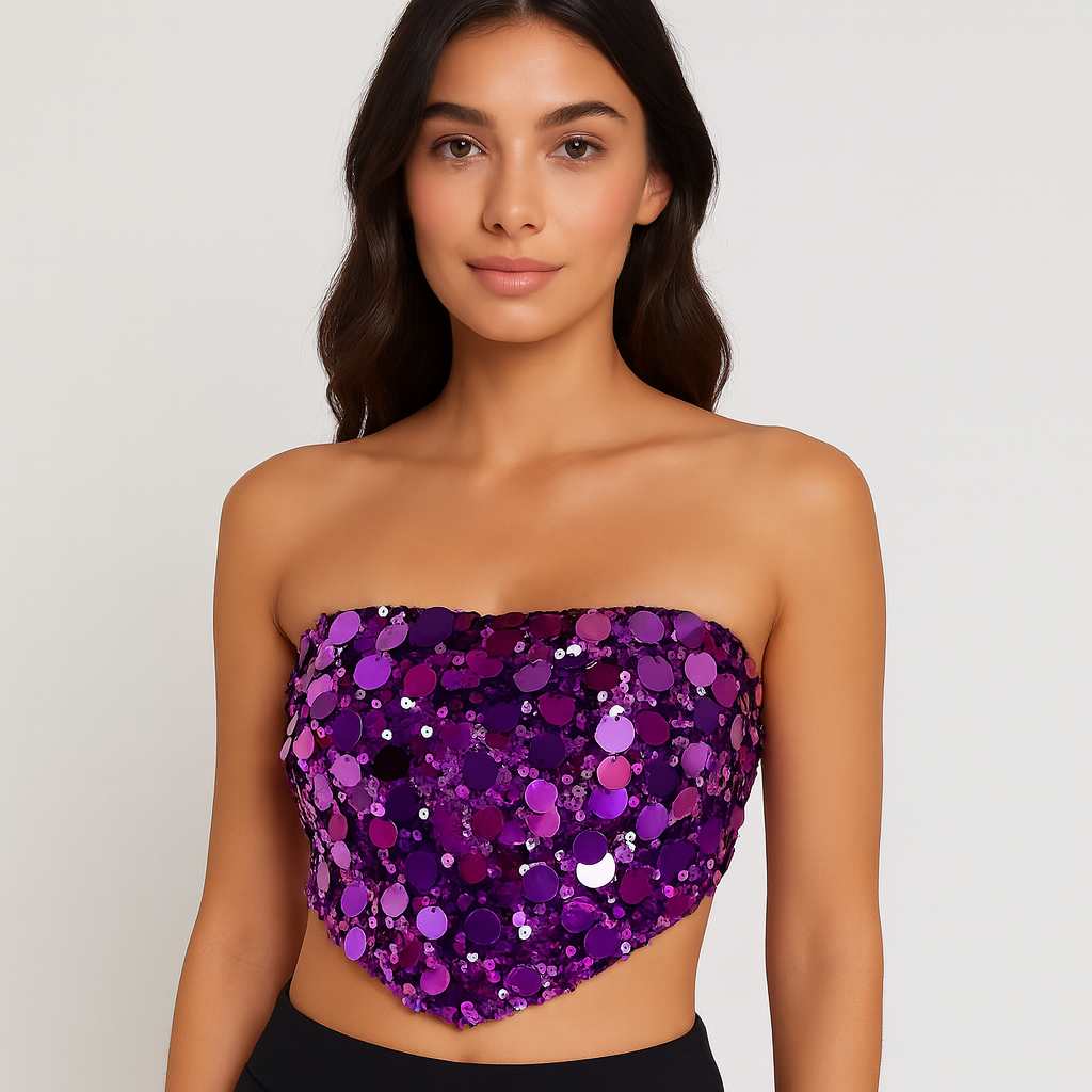 top mujer lukaut lentejuelas morado de fiesta