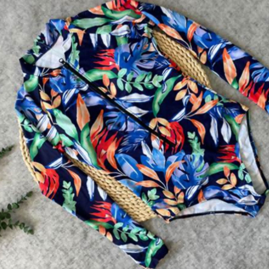 Traje de Baño Manga Larga Hojas