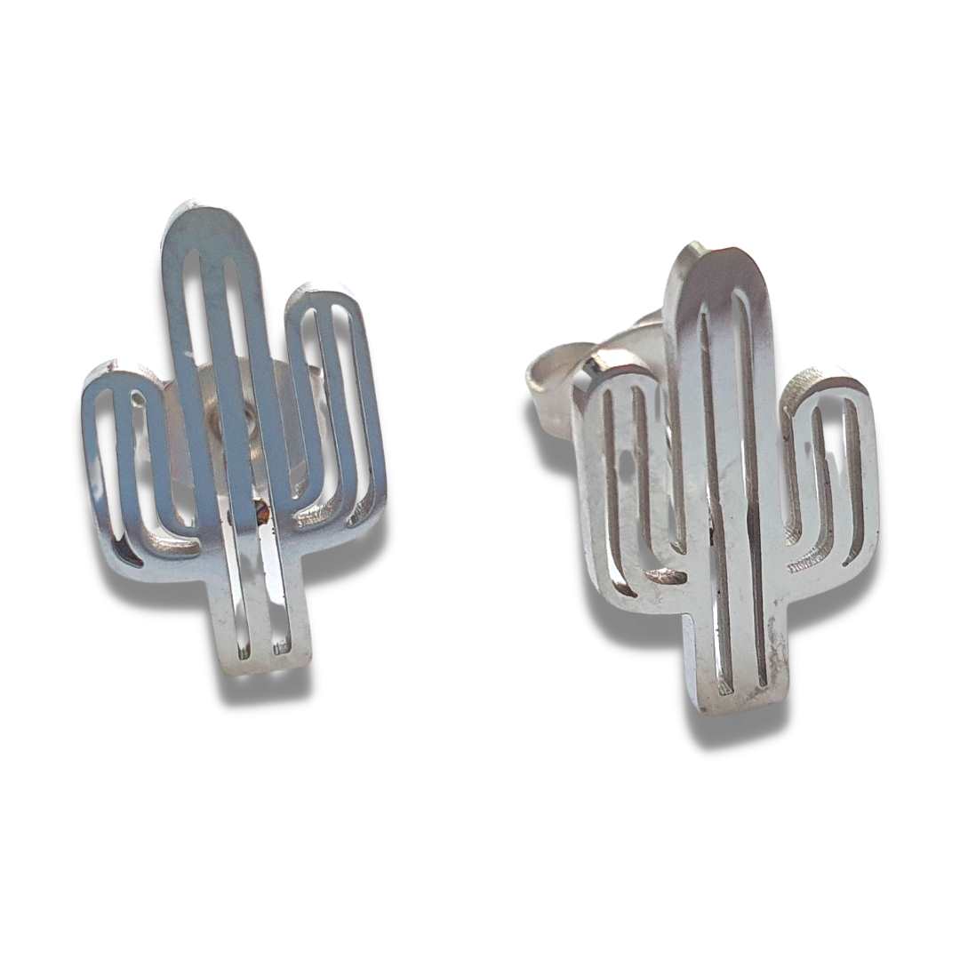 Aretes Cactus Plata Acero Inoxidable