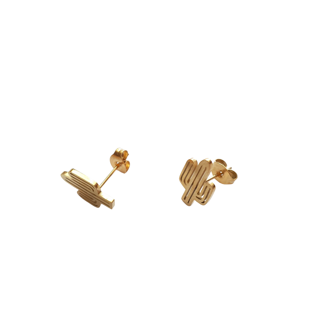 Aretes Cactus Dorado Acero Inoxidable